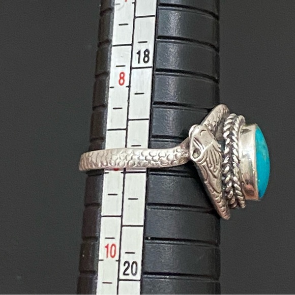 Vintage 925 Sterling Silver Turquoise Double Head Snake Southwestern Ring Size 9 - Picture 9 of 16
